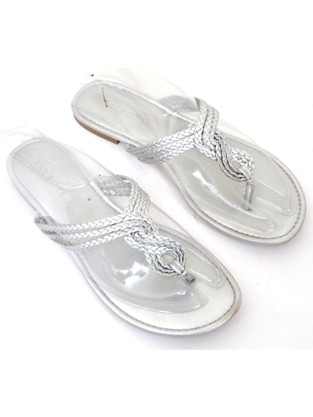 Talbots Cece Toe Loop Sandals Metallic Women's 8.5 Flat Slide Vacay Resort Shoes